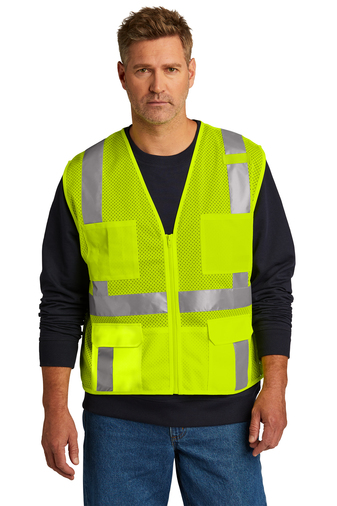 CornerStone Adult Unisex ANSI 107 Class 2 Mesh Six-Pocket Zippered With Reflective Vest